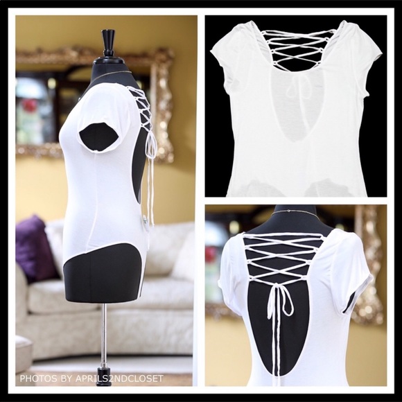 FREE PEOPLE WHITE LACEUP BACK CUTOUT BODYSUIT A3C - Picture 7 of 8